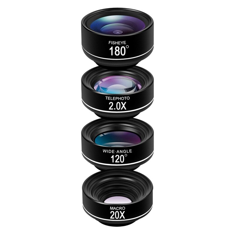 4 In 1 Telefoon Lens Kit, fisheye Lens + Groothoek Lens + Macro Lens + Telelens Voor Iphone Samsung Android Smartphone