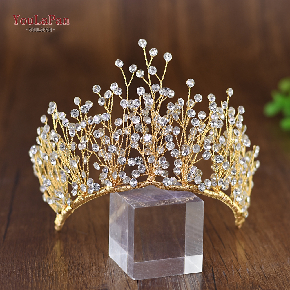YouLaPan HP193-G little wedding crown children's headband bridal headband Gold bridal headband for women