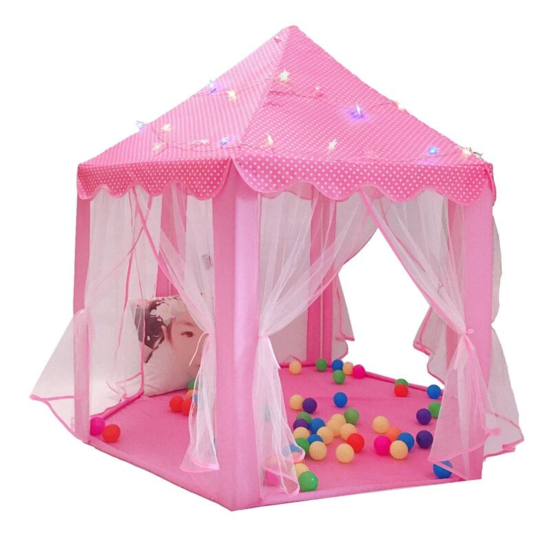 Play Fairy House Indoor And Outdoor Kids Play Tent Hexagon Princess Castle Playhouse For Girls Funny Pink