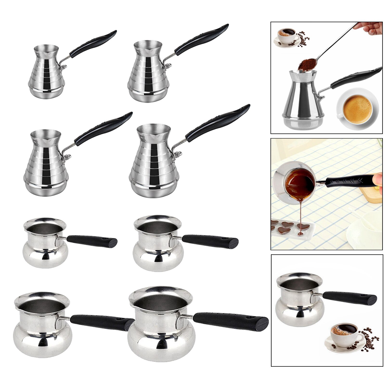 Stainless Steel Turkish Coffee Pot Arabica Coffee Maker Kettles Long Handle Mocha Moka Pots