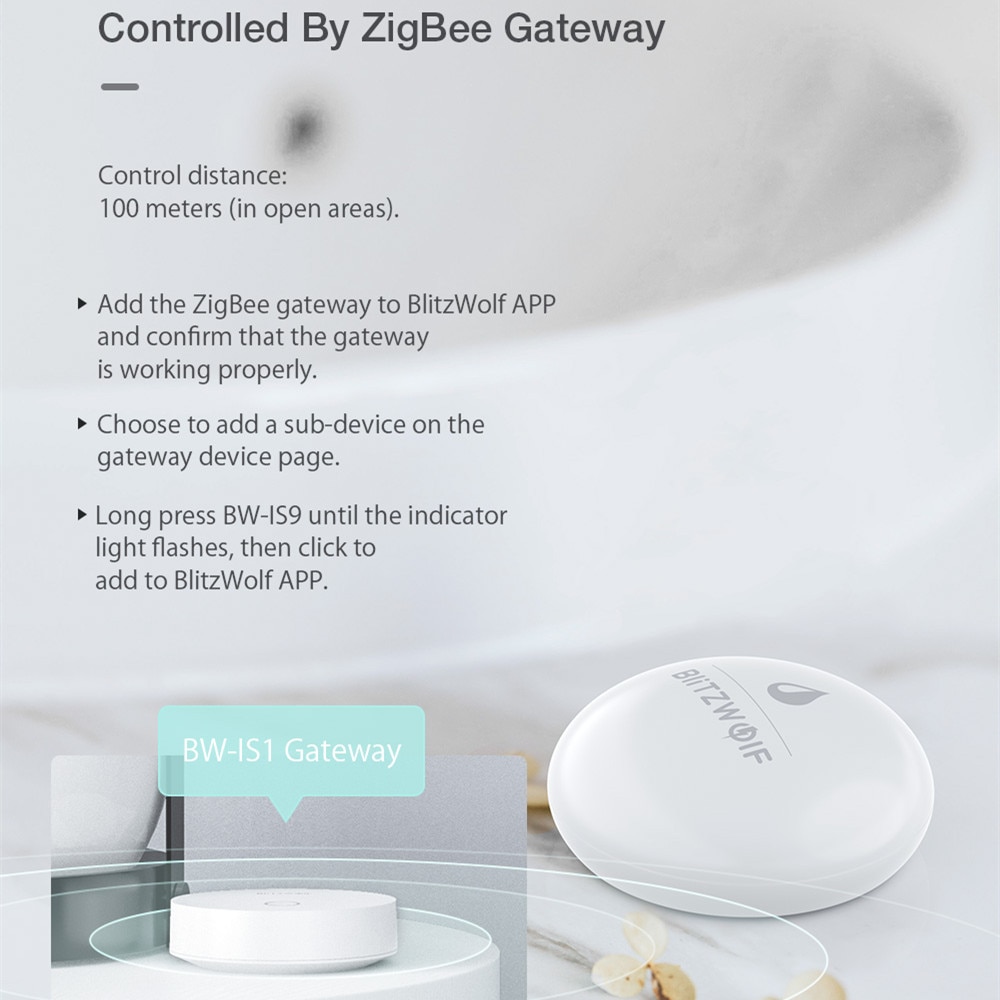 Blitzwolf Smart Home Zigbee Waterlek Sensor Smart Flood Detector Alarm Detecteren Real-Time App Alert Kennisgeving IP64 Waterdicht