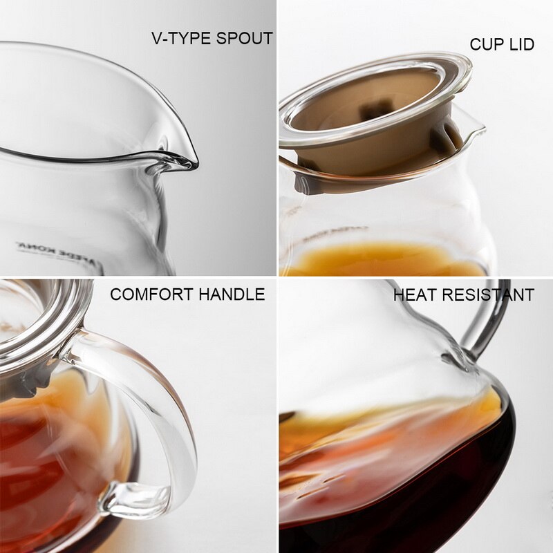 V60 Pour Over Glass Range Coffee Server 360ml 600ml 800ml Carafe Drip Coffee Pot Coffee Kettle Brewer Barista Percolator Clear