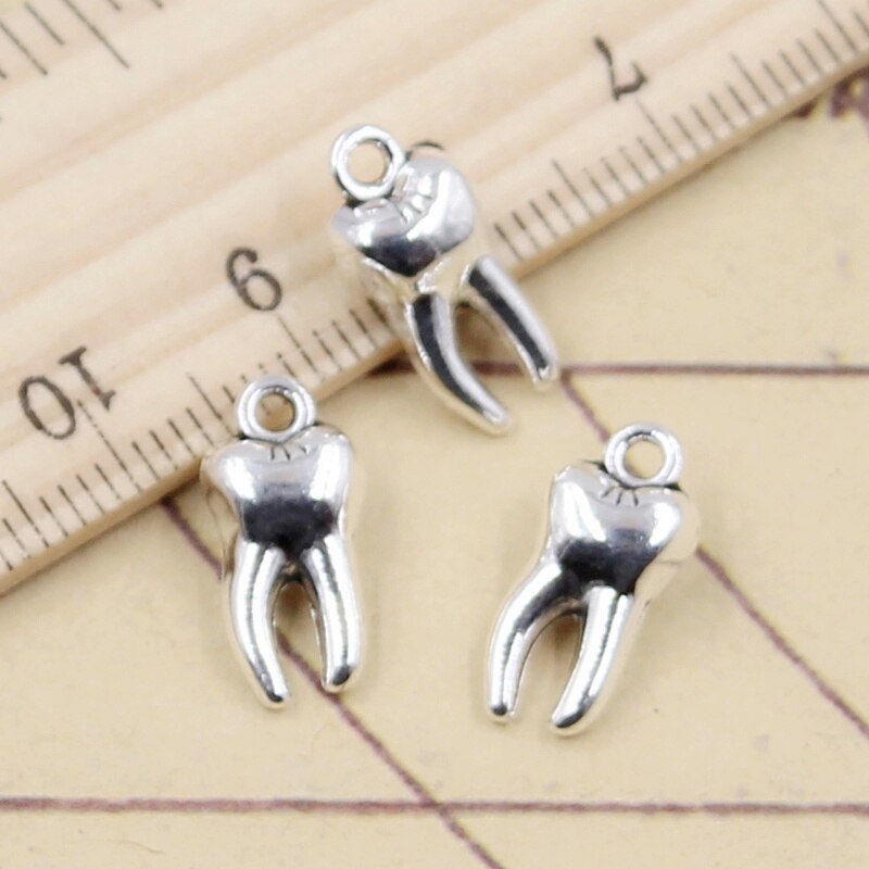 10Pcs Charms 3D Zombie Tanden Molaire 16X8X5Mm Tibetaanse Brons Zilver Kleur Hangers Antiek sieraden Maken Diy Handgemaakte Craft