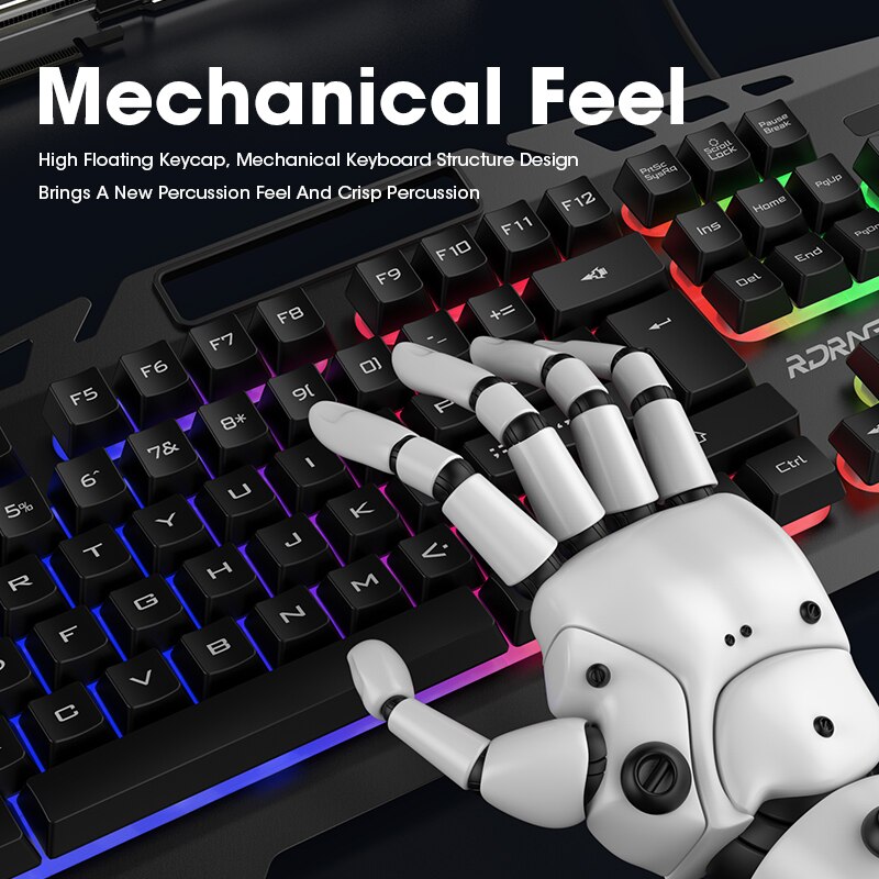 Wired Gaming Keyboard Mouse Gamer Kit PC Gamer Mechanical Feel Keyboards Rainbow Backlight Computer Backlit 104 Keys Keycaps Set