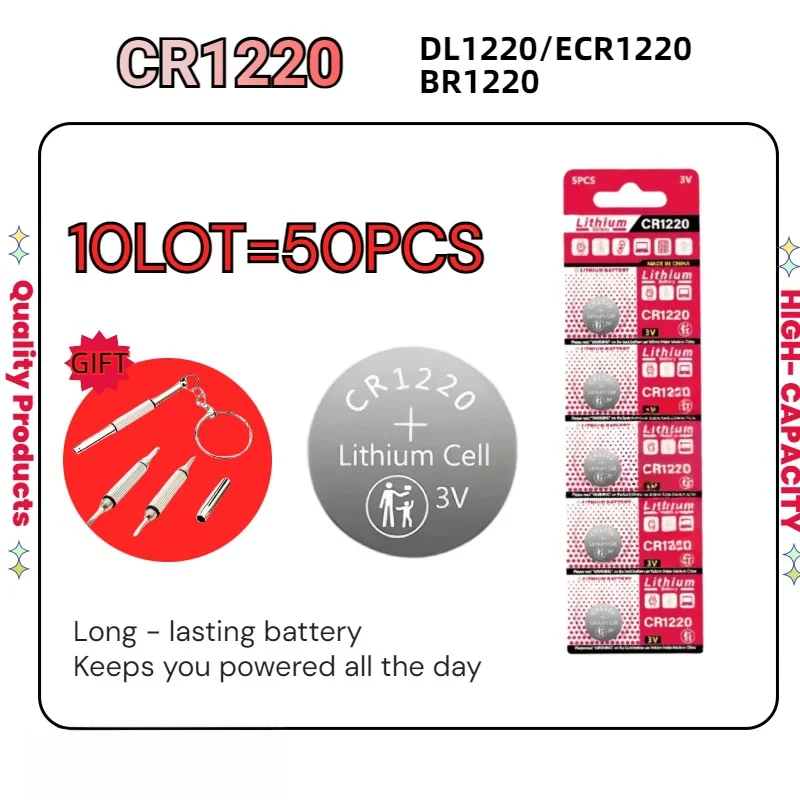 5–100 Stück CR1220 3 V Alkalibatterie, für Uhren-/Fernbedienung/Autoschlüssel/Maus, Hochleistungs-Knopfzelle BR1220 LM1220 KCR1220: Blau