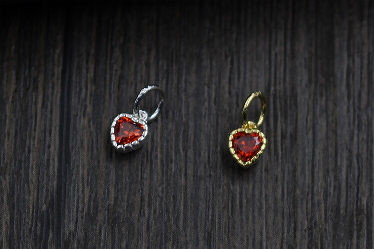 100% 925 Sterling Silver Red Heart Ornament Charms Silver Gold Color Dangle Pendants For Fine Earrings DIY Jewelry Accessories