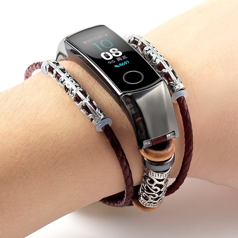 Pulsera de cuero para HONOR Band 5 4 Correa Metal acero inoxidable decoración para HUAWEI HONOR Band 5 Correa pulseras Accesorios: 7781 / For HONOR BAND 4
