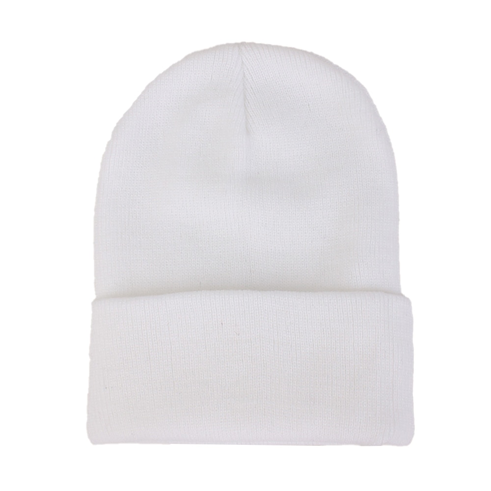 Wollen muts herfst winter unisex wollen muts zachte gebreide muts schedel mutsen warme effen kleur skimuts: Wit