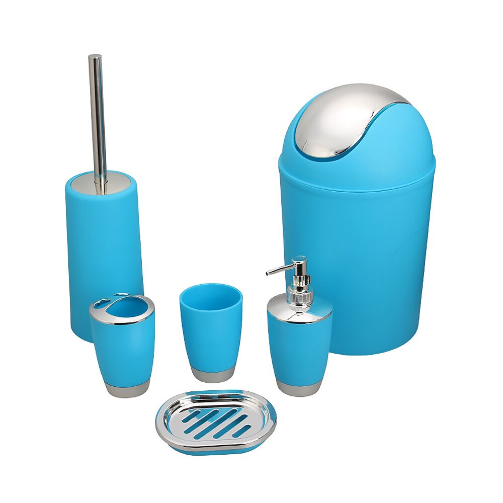 6Pcs Plastic Bathroom Accessories Set Soap Box Toothbrush Toothpaste Storage Rack Soap Dispenser Toilet Brush Trash Can: 03