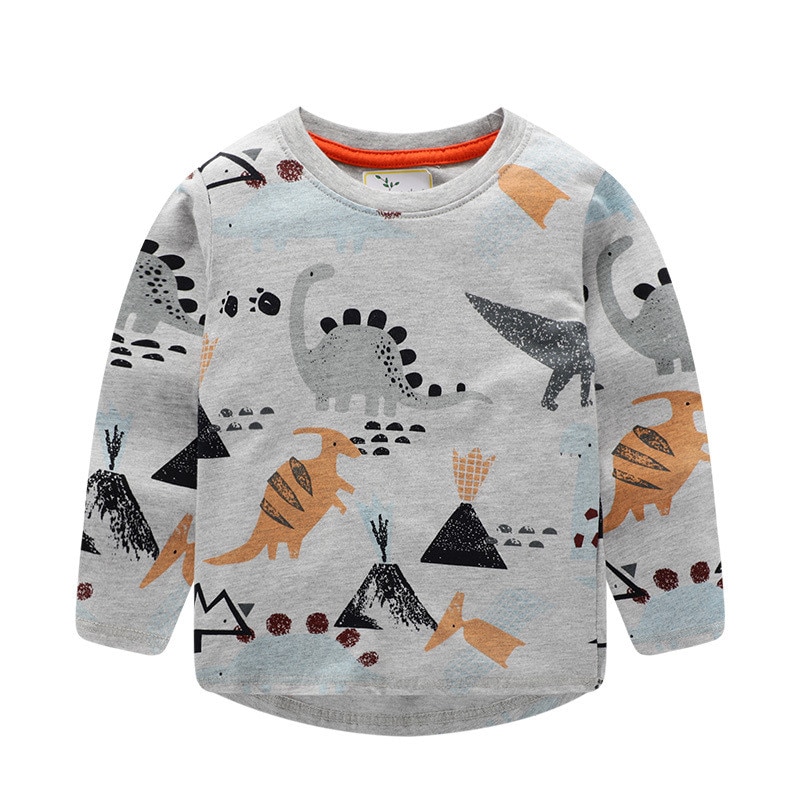 T-Shirt manches longues garçon | Vêtements style dinosaure, en coton, pour enfants