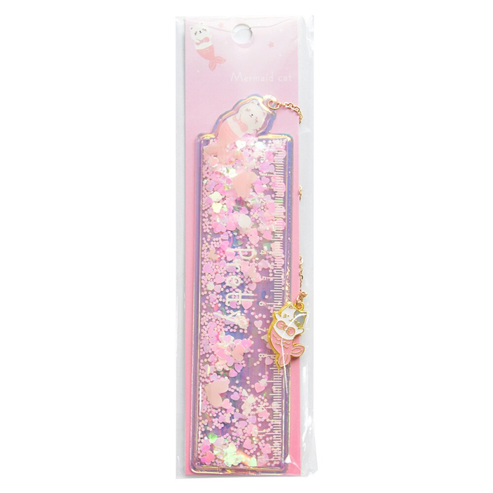 Cartoon Bookmark Drawing Ruler Cherry Flower Quicksand Plastic Ruler Measuring Straight Ruler Stationery Girl