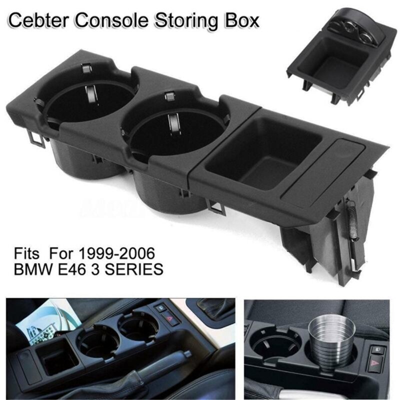 Auto Front Center Console Tray Opbergdoos Coin + Cup Drink Houders Dual Gat Voor 1999-2006 Bmw E46 3 Serie #51168217957