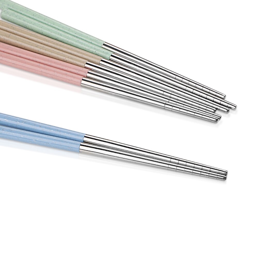 HOOMIN 1 Pair Food Sticks Chinese Chopsticks Wheat Straw 304 Stainless Steel Portable Travel Chopsticks with Storage Box