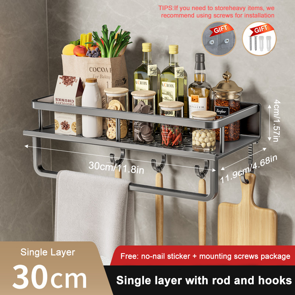 1/2 Stuks Geen Punch Kruidenrek Wandmontage Keuken Spice Organizer Met Haak Staaf Kruidenrek Spice Plank badkamer Keuken Plank
