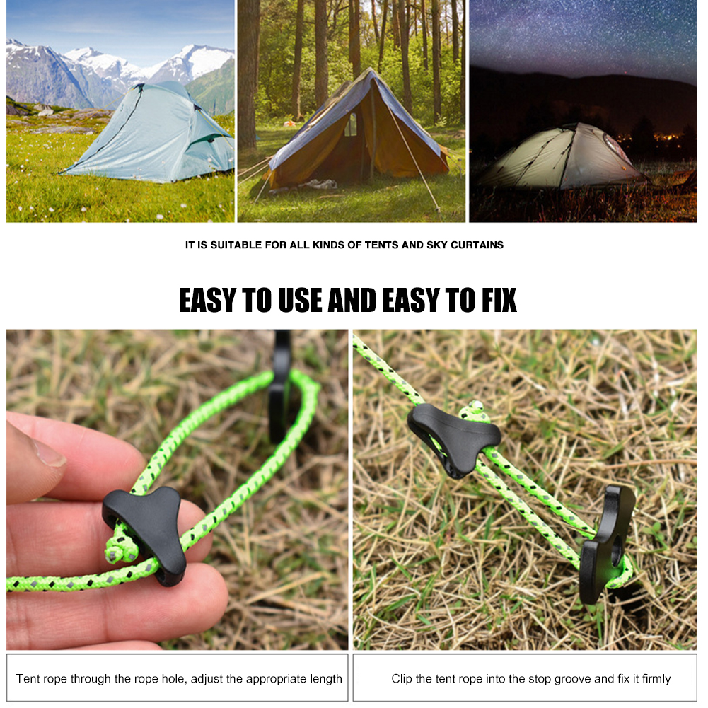 Camping Tent Rope Buckles Cord Tightener Tools Fastener Adjuster Non-Slip Rope Camping Portable Outdoor Elements