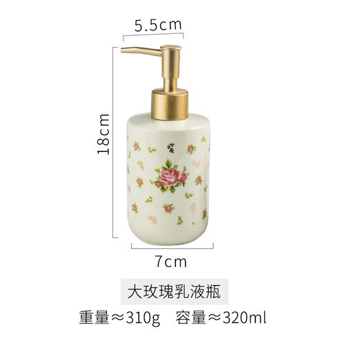 American Retro Rose Pattern Ceramic Soap Dispenser Bathroom Shampoo Moisture Bottling Household Push Type Soap Dispenser Decor: B