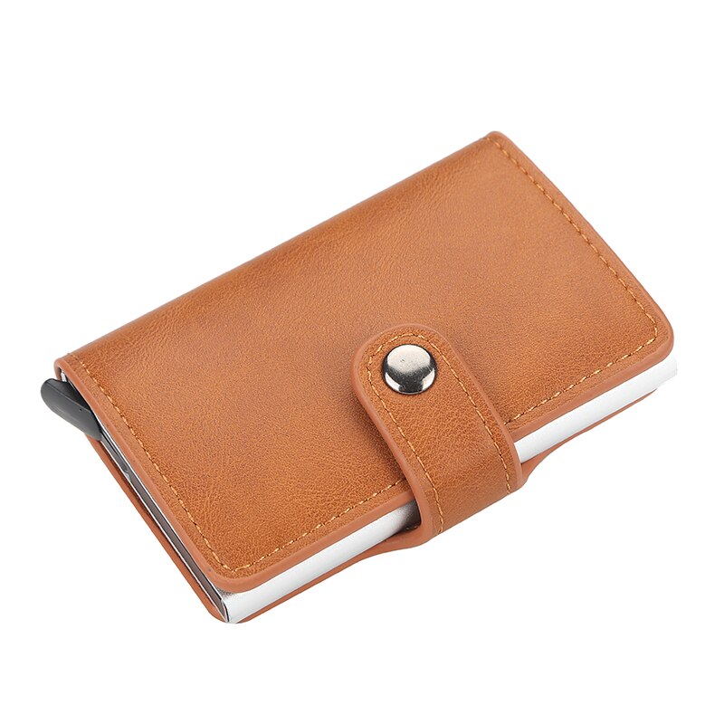 RFID Blocking Protection Men Wallet ID Credit Card Holder Leather Metal Aluminum Business Bank Cardholder Purse: 9122 Brown