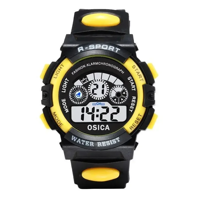 Kinder elektronische uhren farbe leucht zifferblatt leben wasserdicht multi-funktion luminous alarm uhren uhr für jungen und mädchen: style1-yellow