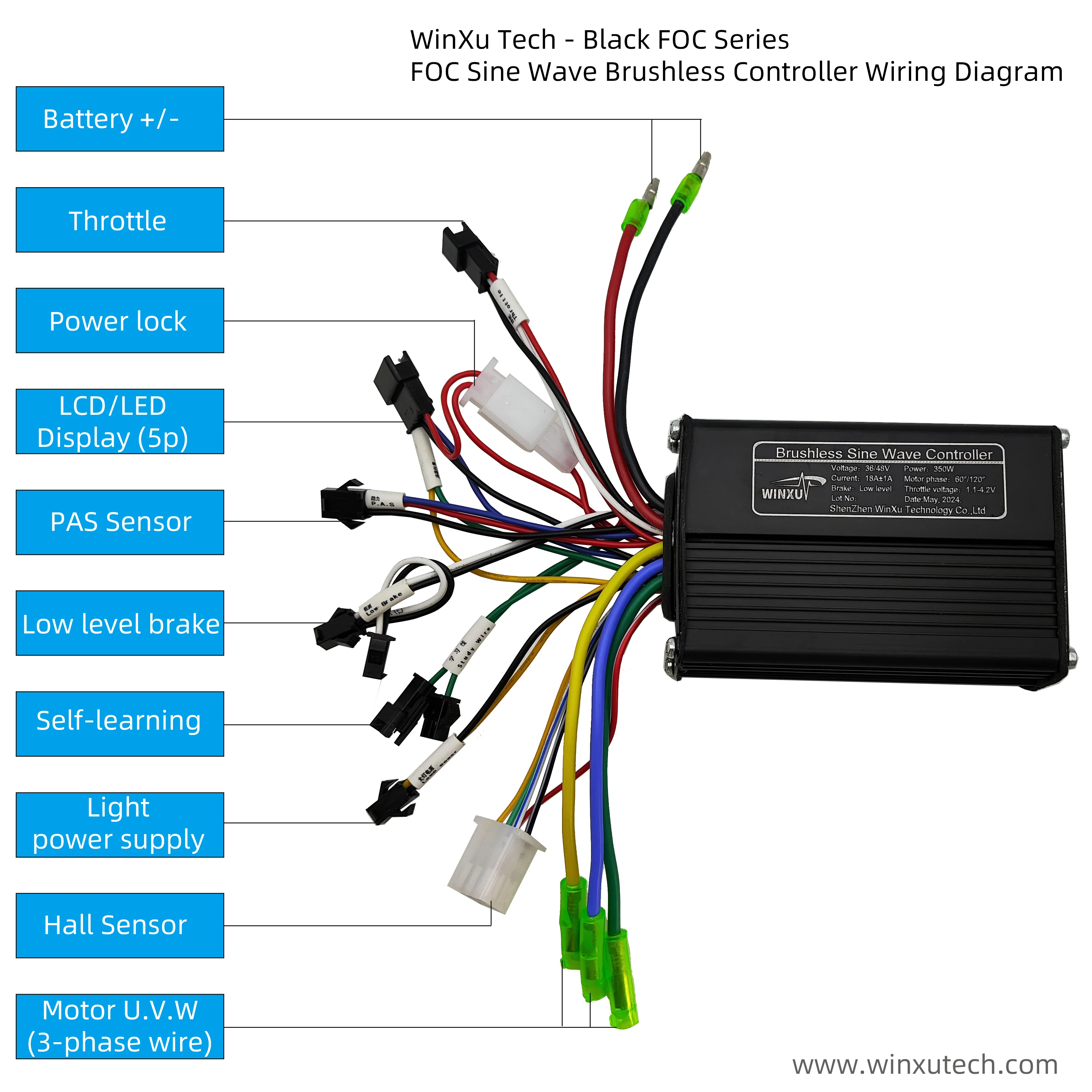 36V 48V 350W 18A E-Bike FOC Sinus Borstelloze Motor Drive Controller G51 Kleuren LCD display Set voor Elektrische Fiets Scooter