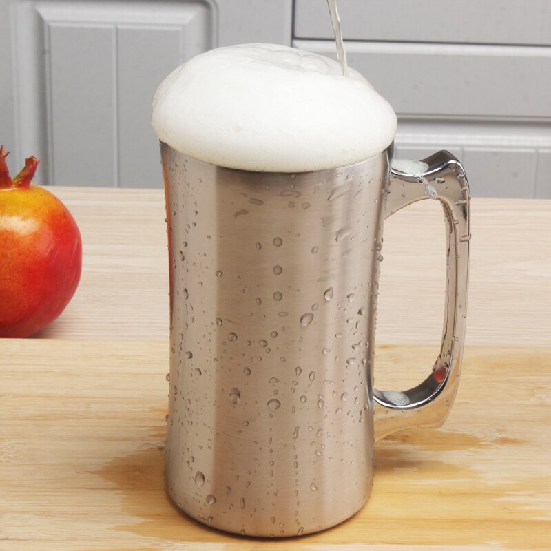 Taza aislante de acero inoxidable con tapa, vaso grande de 20oz, doble pared, vaso con mango, vaso térmico para cerveza