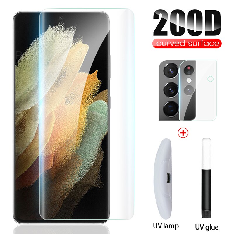 S21ultra Glas Uv Volledige Lijm Gebogen Beschermende Glas Voor Samsung Galaxys21 Galaxy S21 + S21 S 21 Ultra Plus Screen protectors Film: 2in1 1front 1camera / s21 plus