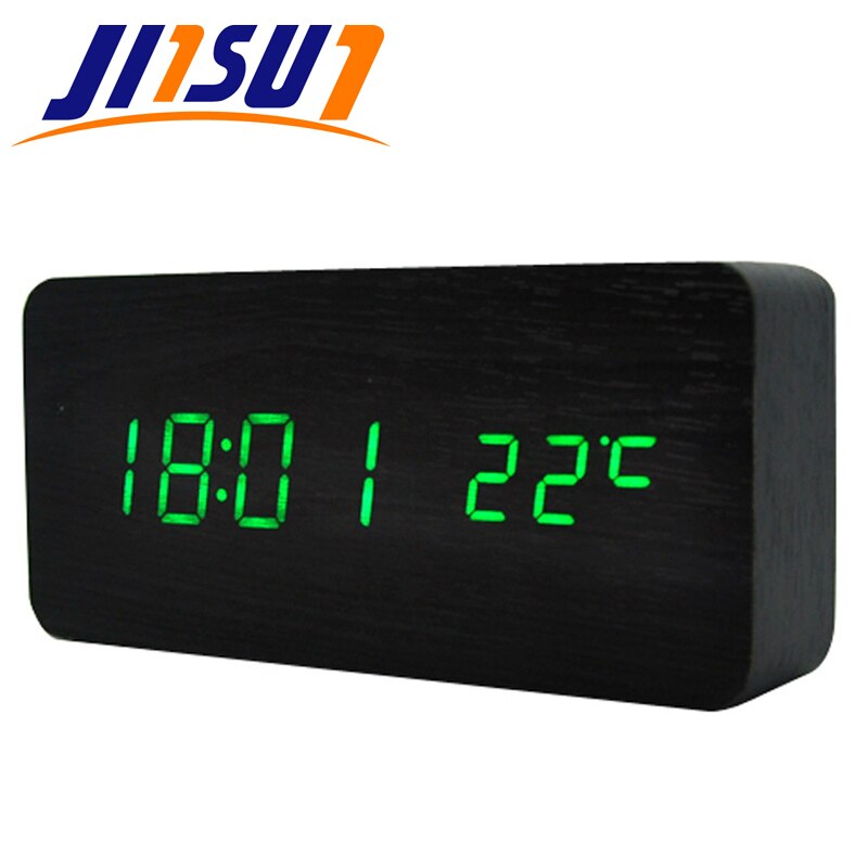 JINSUN Moderne sensor Houten Klok Dual led display Bamboe Klok digitale wekker Tonen Temp Tijd Voice Control KSW104-CT-BK-GN: Default Title