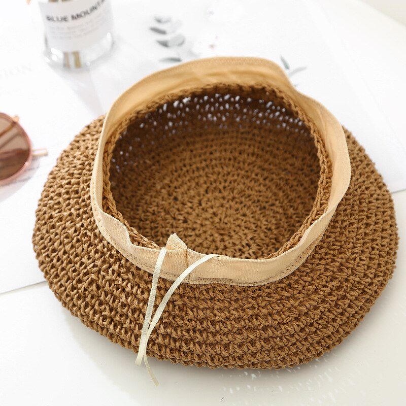 Adjustable Weave Beret Straw Hats For Women Summer Breathable Travel Beach Sun Hat Casual Artist Caps Chapeau Femm