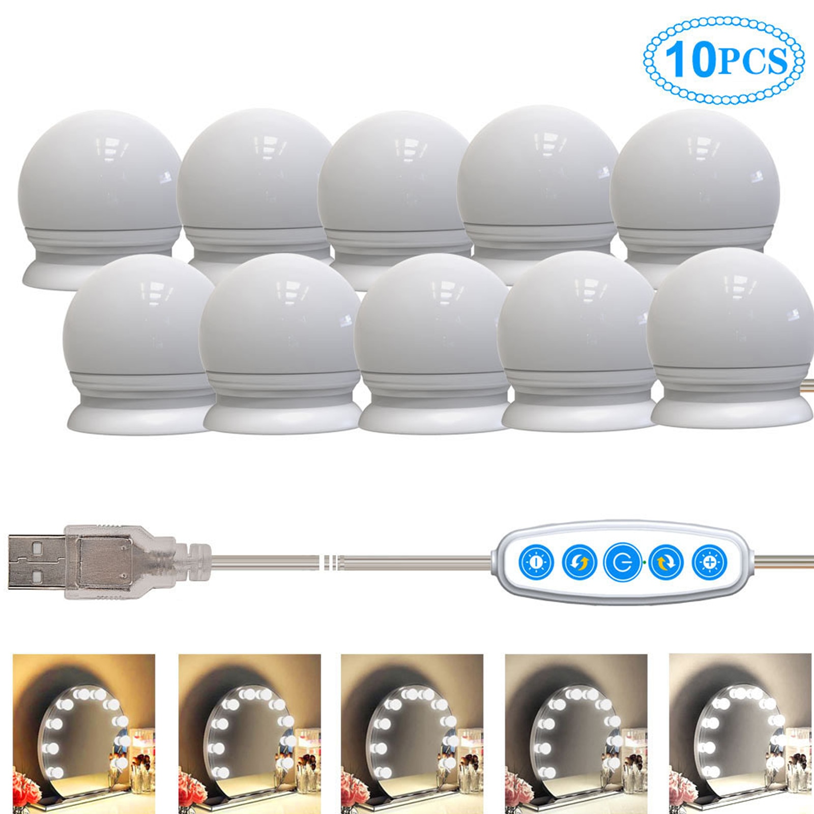 Artudatech make-upspiegelverlichting 10 led-kitlampen badkamerverlichting dimbaar lamp hollywood