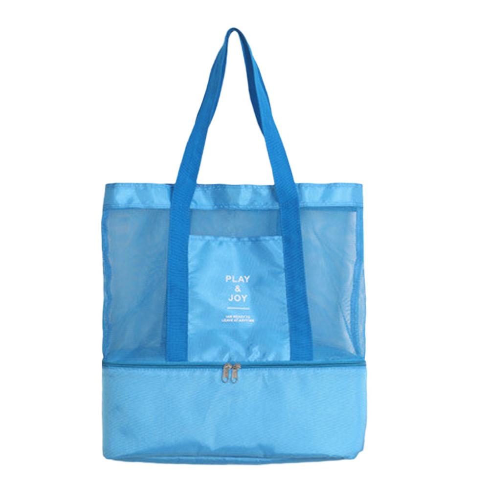 Hohe Kapazität Frauen Mesh Transparent Tasche Doppel-schicht Wärme Erhaltung Große Picknick Strand Taschen Frauen Tasche Schulter Sommer: Blau
