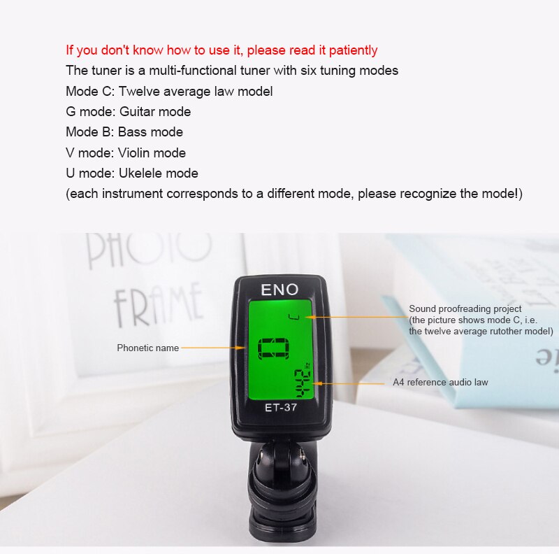 Electronic LCD Tuner LCD Panel Guitar Tuner Multifunctional Instrument Accessories Suit Bass Ukelele Electronic Tuner