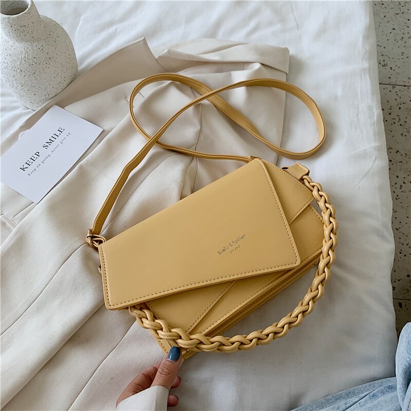Ensfarget firkantet crossbody-veske pu lær dameveske reise skulder messenger bag: Gul