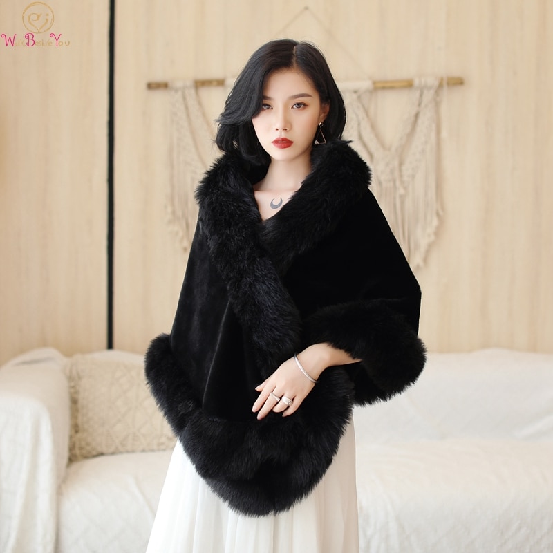 Black Formal Party Evening Jackets Wraps Faux Fur Wedding Capes Winter Women Bolero Wrap Winter Shawls In Stock