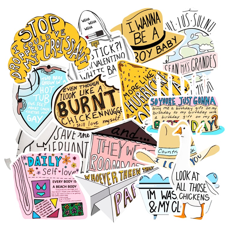 50PCS/Set Vine English Sticker Waterproof Decals On Guitar Suitcase Laptop PC Phone Fridge Luggage Motorcycle Car Cool Stickers