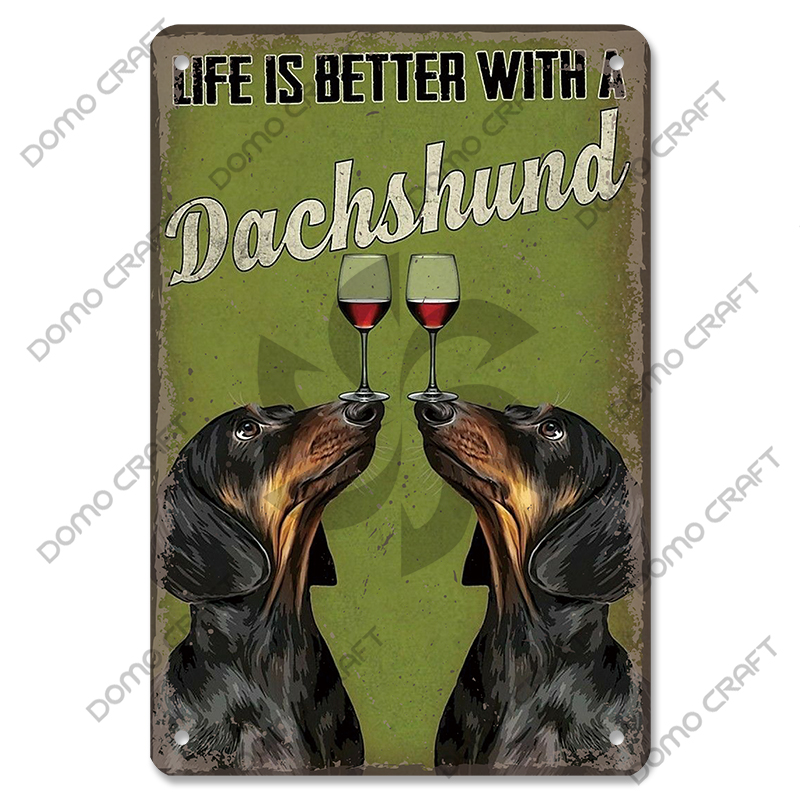 Póster de perros bonitos, carteles de Metal de estaño, placa de Metal Vintage Bulldog Dachshund, decoración artística de pared para cafetería, cocina, jardín y hogar: Azul marino