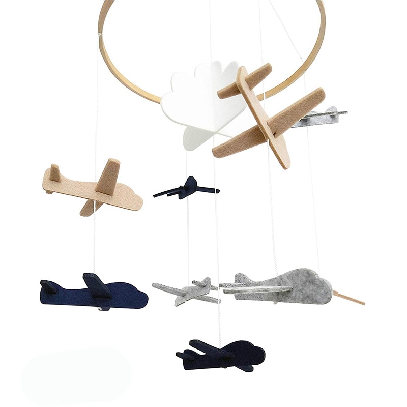 Crib Mobile Airplanes & Cloud Nursery Decoration Grey and White, Navy Blue, Tan Baby Crib Mobile for Boys