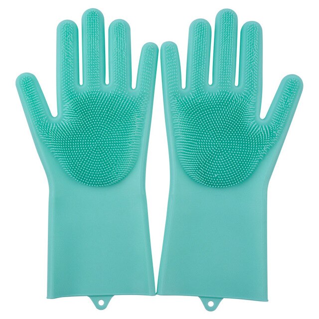 Guantes mágicos de silicona con estropajo para lavado de platos, manoplas de goma, resistentes al calor, para el hogar y la cocina, 1 par: 7