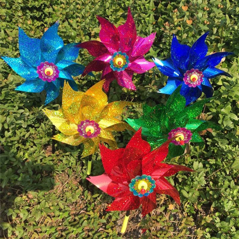 Wind Spinner Windmill Toys Kids Children Garden Decoration Rotation Glitter Sequin Windmills Glow Colorful Toy Outdoor Hom