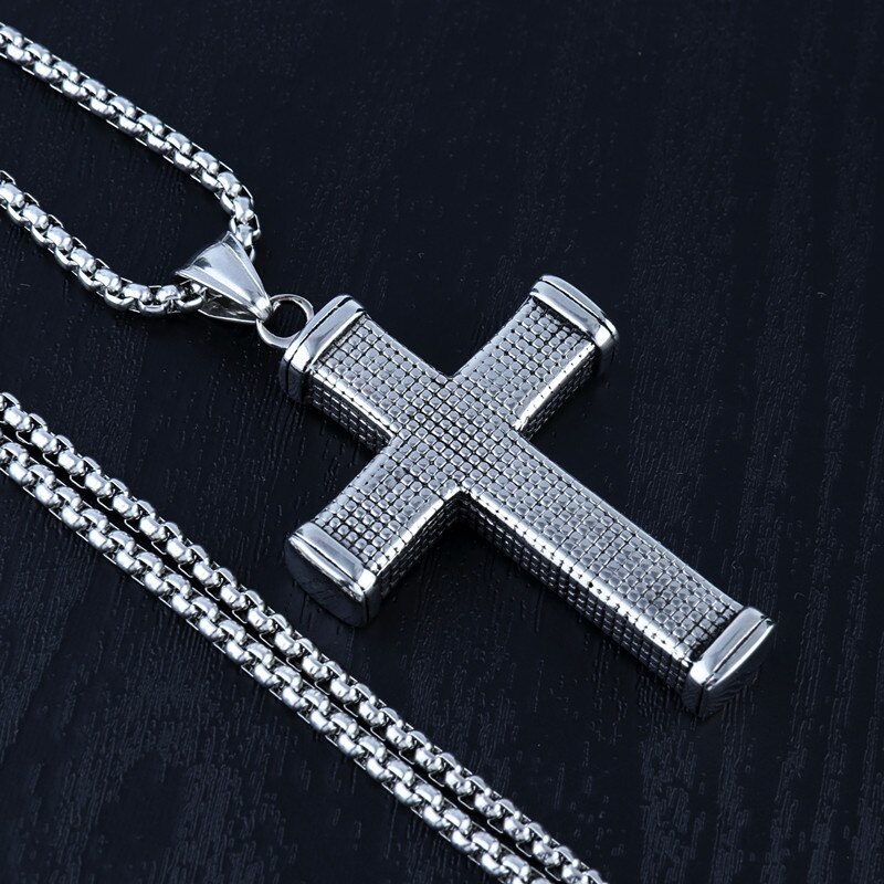 HNSP Hip Hop Solid Big Cross Pendant necklace For Men Male Stainless steel chain