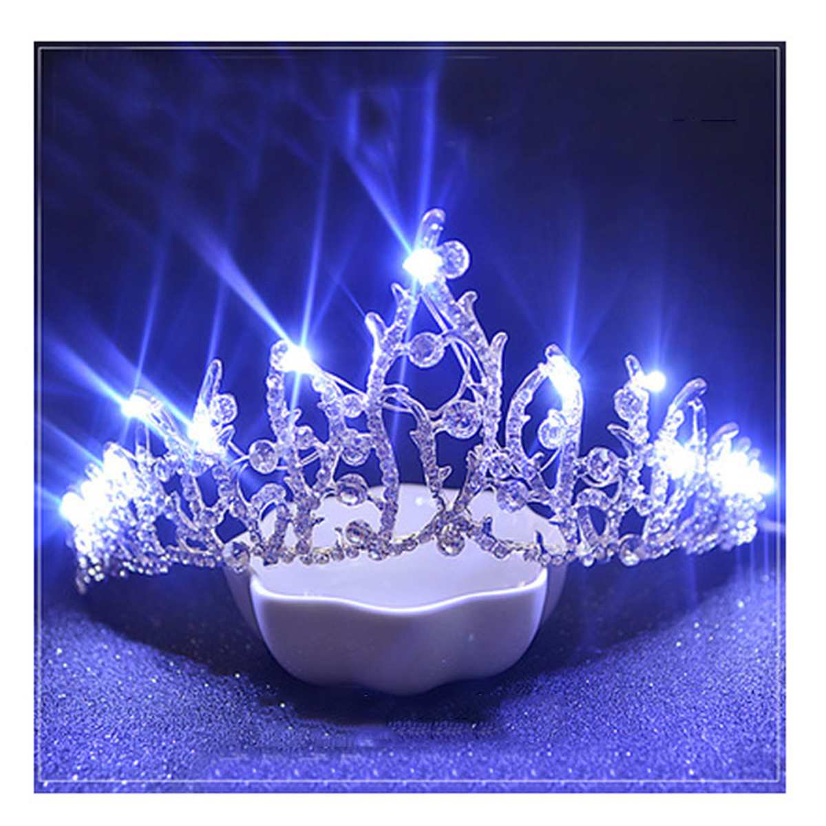 Självlysande diadem kronor för brud blå/vit ljus led krona för kvinnor fest bröllop headpiece hårprydnader kristall tiara