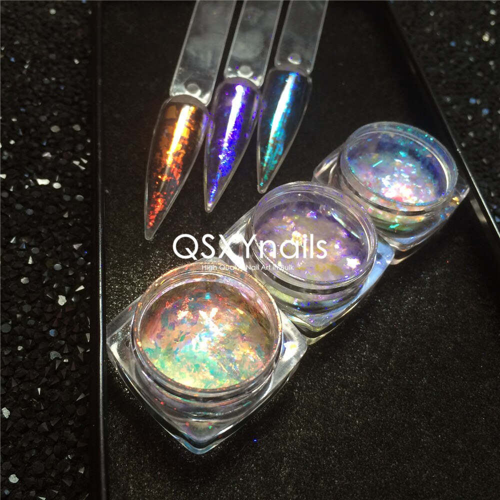 Aurora-escamas efecto camaleón en polvo de , pigmento tipo espejo cromado de neón, naranja, verde y azul, purpurina de unicornio para manicura artística, 0,1g
