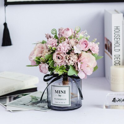 Nordic Lass Fles Charmante Rose Bloem Gerbera Daisy Voor Bruiloft Woonaccessoires Decoratie Room Decor: purple