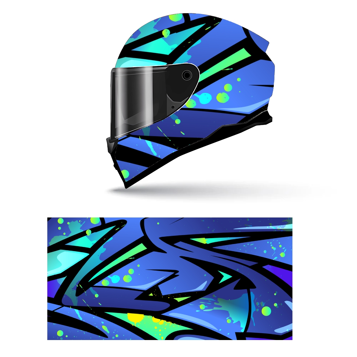 Hip Hop Street Graffiti Art Full Helmet Wrap Sticker Motorcycle Helmet Racing Graphic Decal Vinyl Wrap Helmet Decorative Sticker: M / WHITE