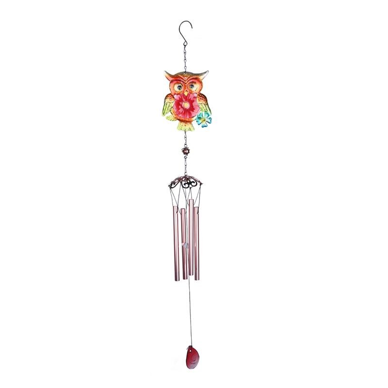 1Pc verre coloré dessin suspendu ornement hibou vent carillon pendentif délicat métal artisanat décoration: Rouge
