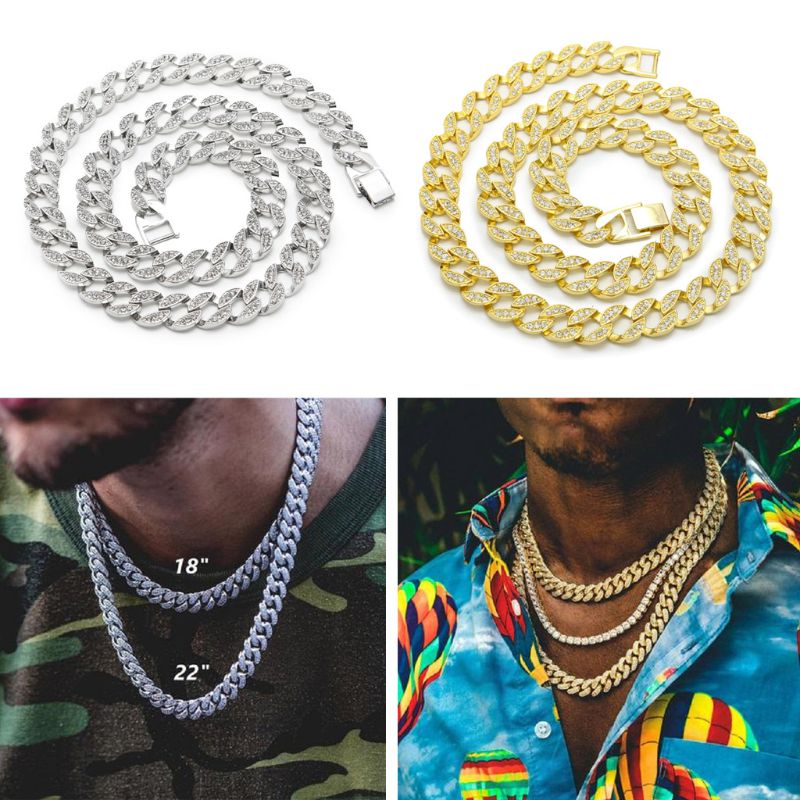 Hip Hop Jewelry Iced CZ Miami Cuban Link Chain Necklace Bracelet