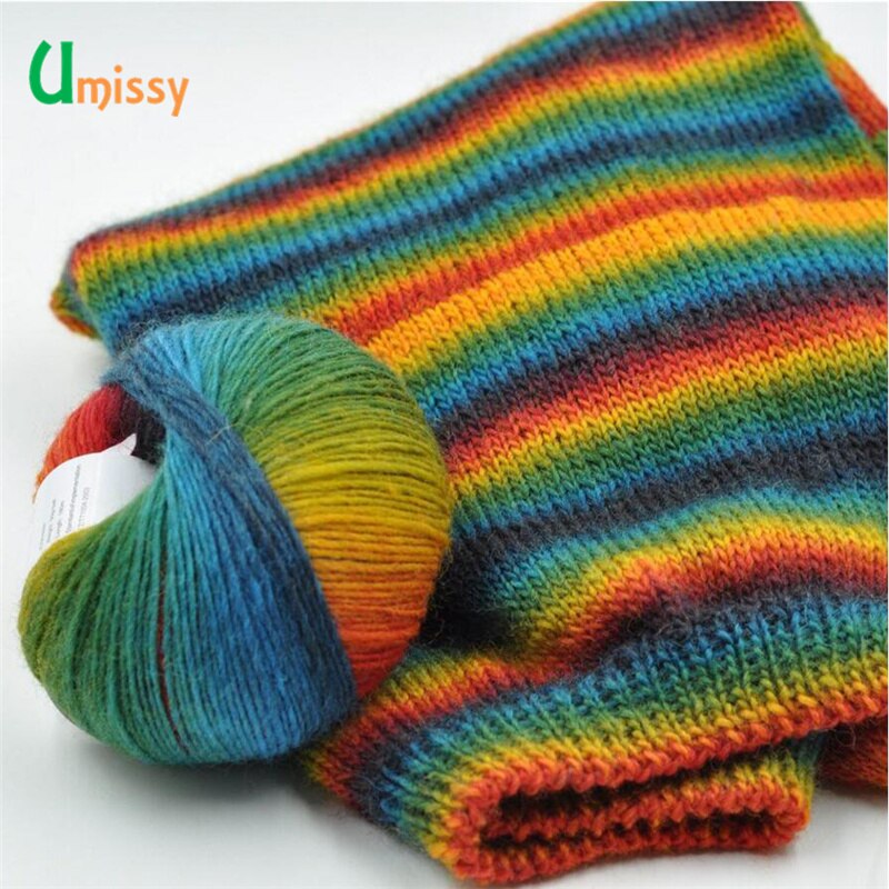 2pcs Cashmere Yarn Knitted Chunky Hand-Woven Woolen Rainbow Colorful Knitting Scores 100% Wool Yarn Needles Crochet Weave Thread
