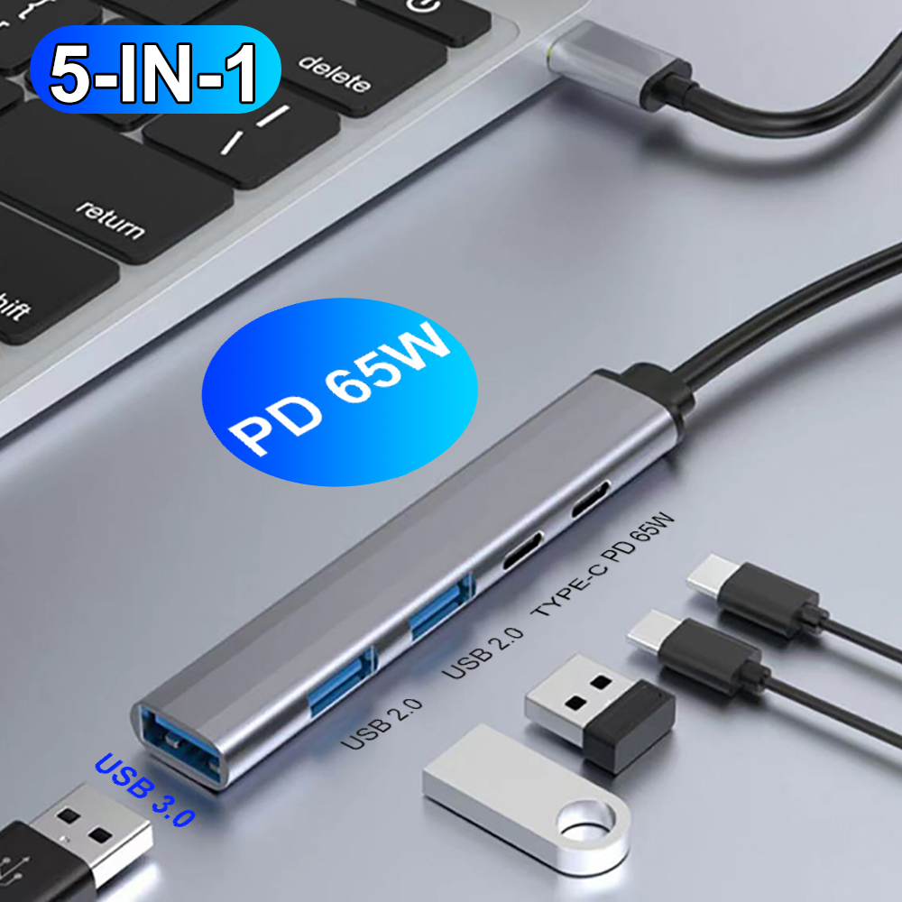 PD 65W USB C HUB tipo C a USB 3,0 HUB 5 puertos adaptador multidivisor OTG para Xiaomi Lenovo Macbook Pro 13 15 Air Pro PC ordenador
