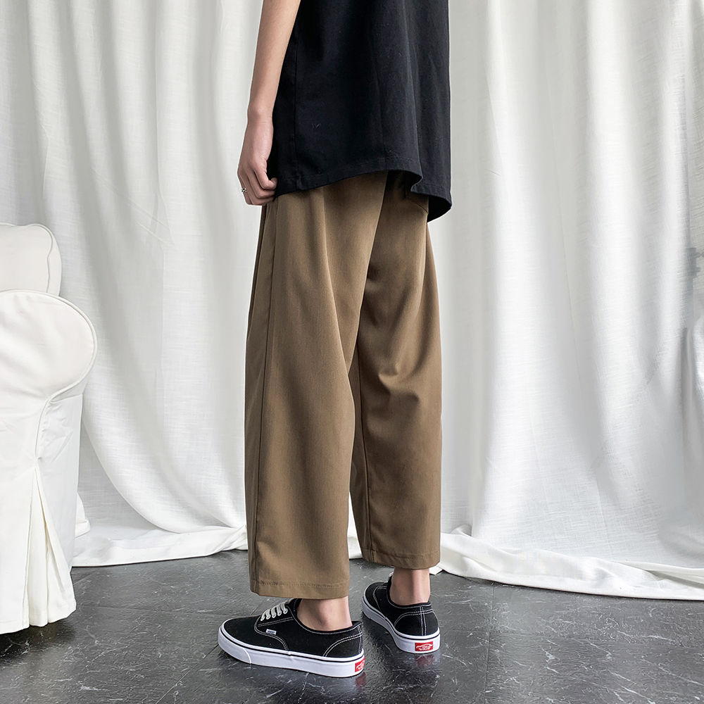 Män & #39 ;s business casual byxor formella lösa vida ben byxor siden byxor enfärgad sociala kostym byxor storlek s -3xl: Kaki / Xxxl