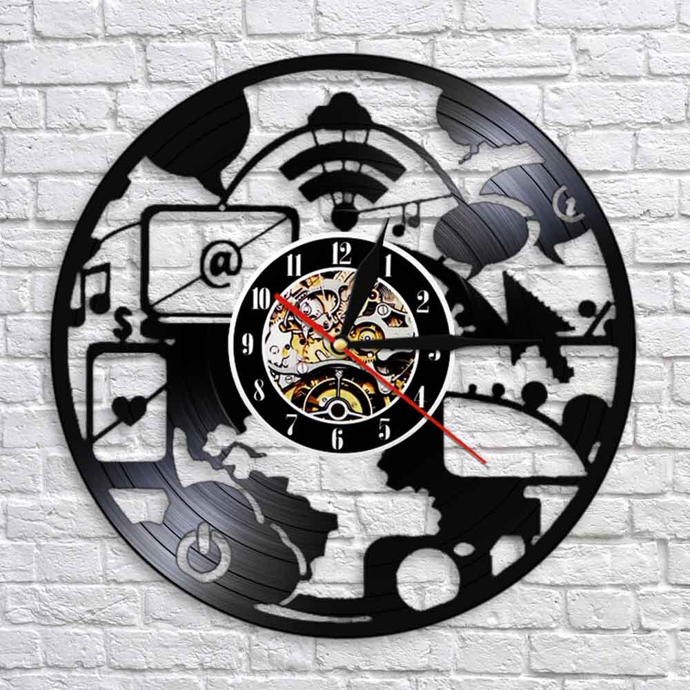 Geek – horloge murale Chic et moderne pour ordinateur, décoration artistique, bureau, ingénieurs, disque vinyle, Vintage, idée Geek Nerd: NO LED