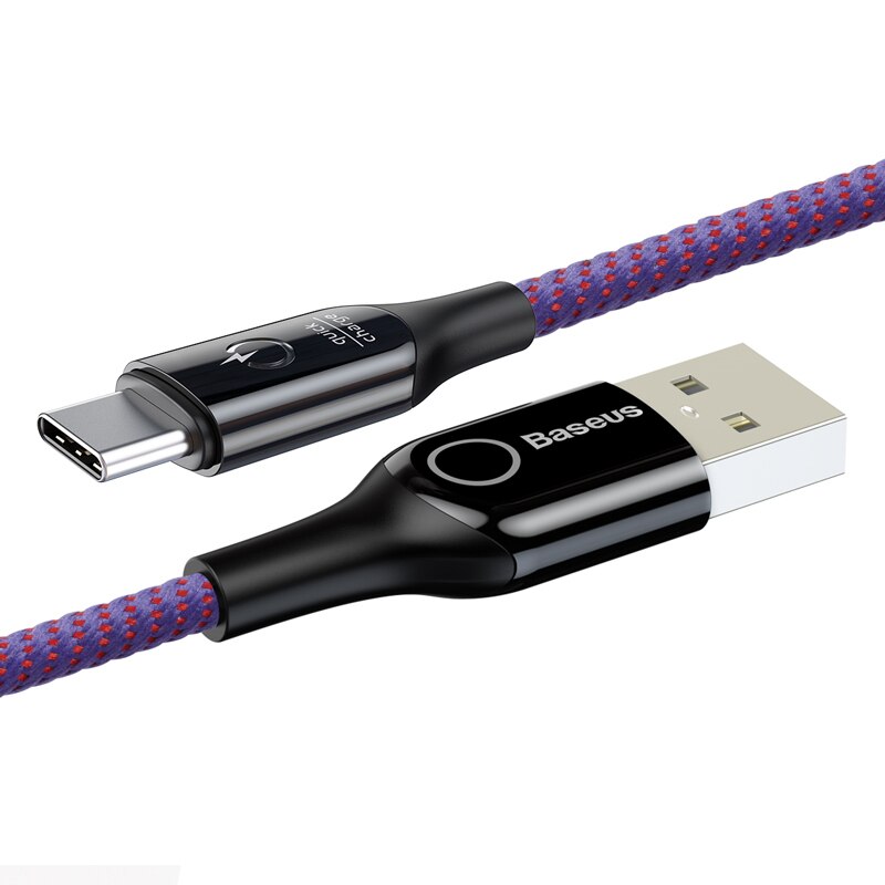 Baseus Usb Type C Kabel Voor Xiaomi Redmi Note 7 Pro Quick Charge 3.0 Usb C Kabel Intelligente Uitschakeling led Usb Kabel Voor Xiaomi8: Purple