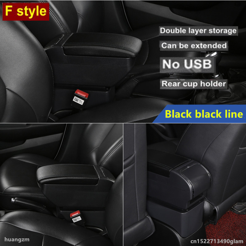 For MG ZS armrest box central Store content box car-styling decoration accessory With cup holder USB: F All Black No USB